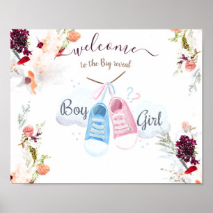 PÓSTER ELEGANTE REVELACIÓN DE GÉNERO VERDE, NARANJA, ROJO