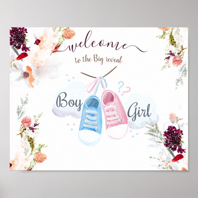 PÓSTER ELEGANTE REVELACIÓN DE GÉNERO VERDE, NARANJA, ROJO (Frente)