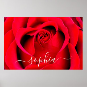 Póster Elegante Rojo Flor Rosa Foto Añadir nombre