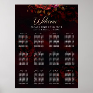 Póster Elegante rojo negro floral Boda gótico romántico