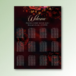 Póster Elegante rojo negro floral Boda gótico romántico
