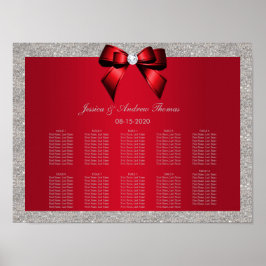 Póster Elegante rojo rubí, Boda Purpurina plateado