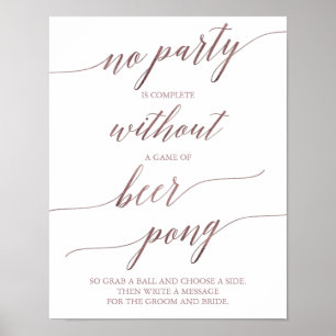 Póster Elegante Rosa Boda de caligrafía de oro Beer Pong
