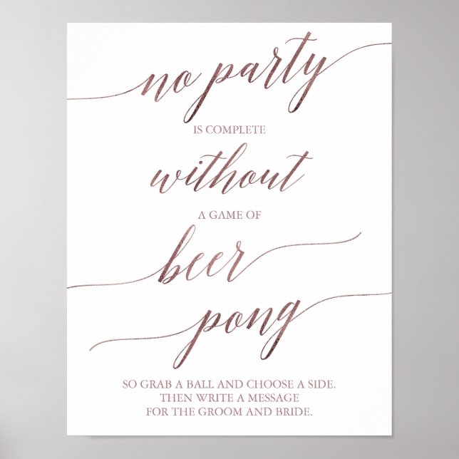 Póster Elegante Rosa Boda de caligrafía de oro Beer Pong (Frente)