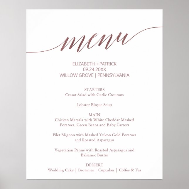 Póster Elegante Rosa Boda de caligrafía de oro Rótulo de  (Frente)
