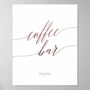 Póster Elegante Rosa caligrafía de oro Rótulo de café bar