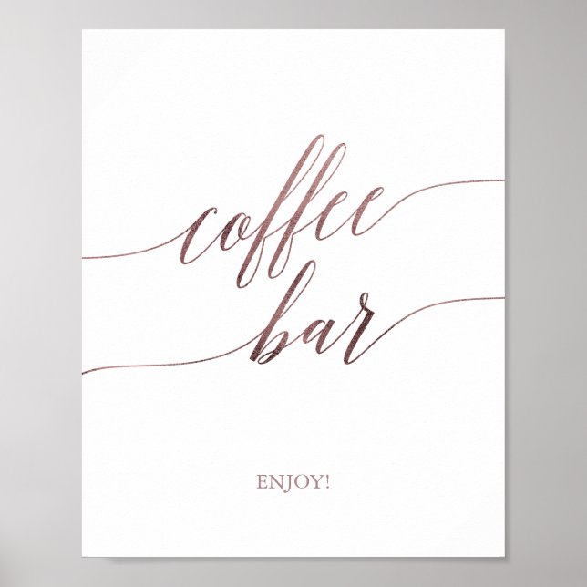 Póster Elegante Rosa caligrafía de oro Rótulo de café bar (Frente)