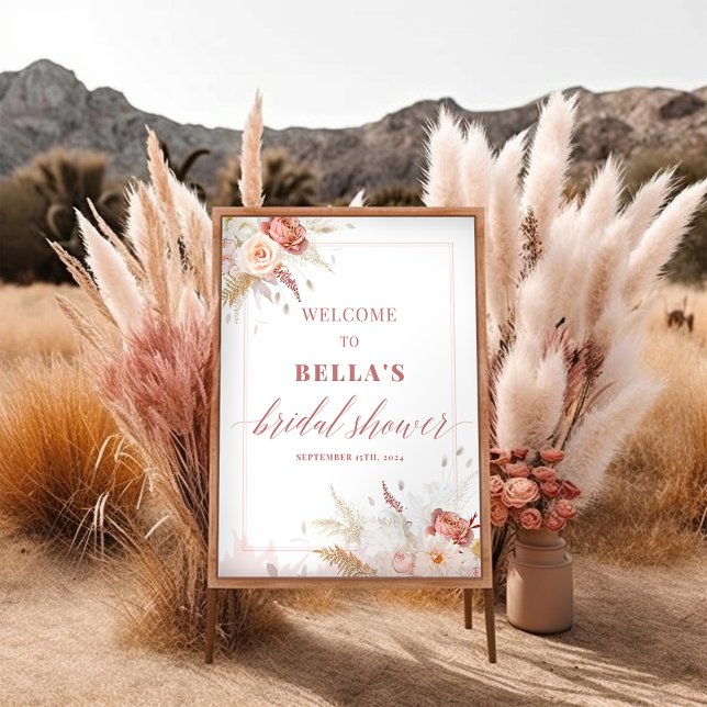 Póster Elegante Rosa con flores ducha nupcial bienvenida (Subido por el creador)