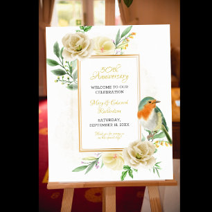 Póster Elegante Rosa de crema floral con aniversario de p