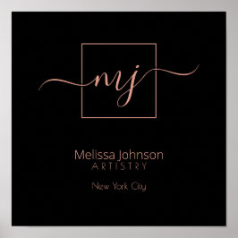 Póster Elegante Rosa de oro sobre signo personalizado neg