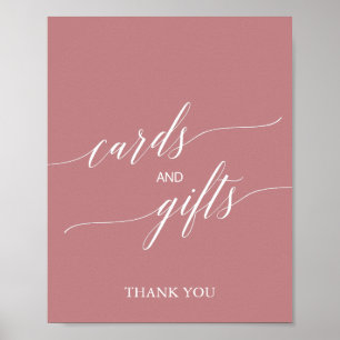 Póster Elegante Rosa de tarjetas caligráficas y Rótulo de