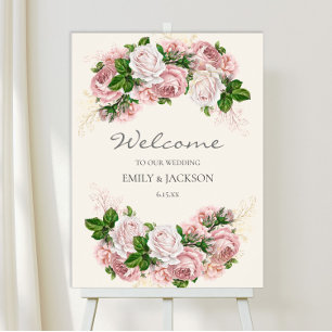 Póster Elegante Rosa Desvanecido Floral Vintage en Boda d