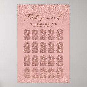Póster Elegante rosa dorado 20 mesas boda carta de asient
