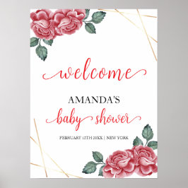 Póster Elegante Rosa Floral Cariño Bienvenida a Baby Show