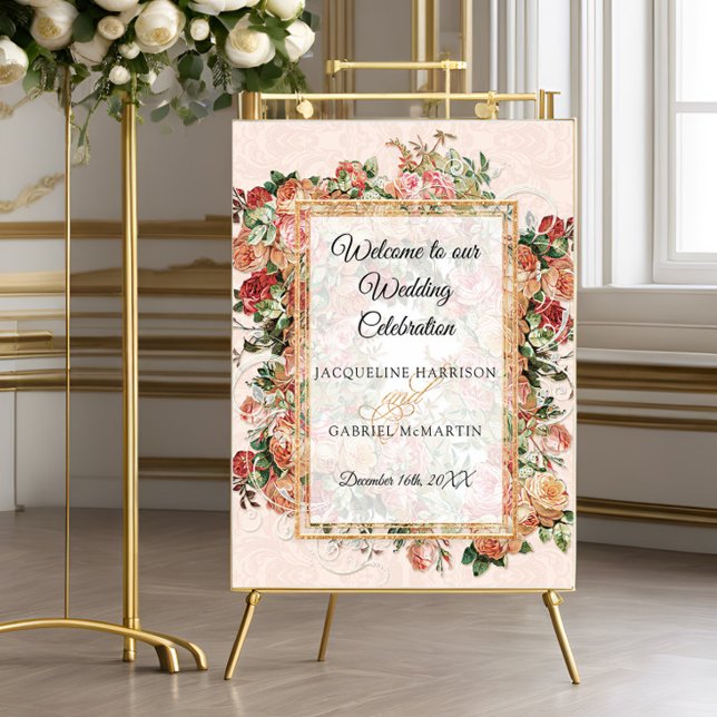 Póster Elegante Rosa Floral Rubor Gold Boda de bienvenida (Subido por el creador)