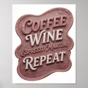 Póster Elegante Rosa MARTINI DE REPETICIÓN DE CAFÉ VINO E