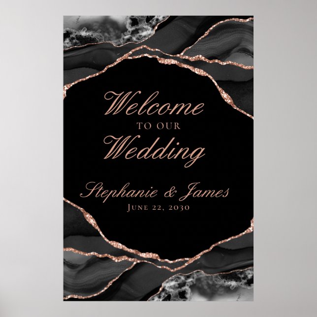 Póster Elegante Rosa negro Relieve metalizado dorado Agat (Frente)