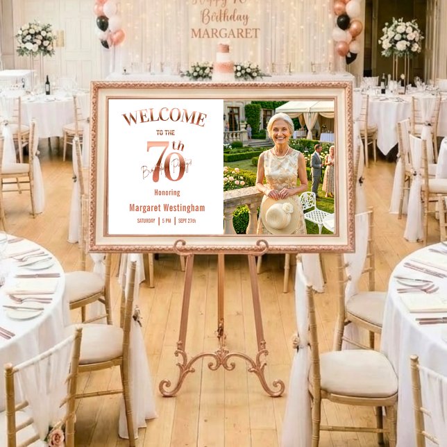 Póster Elegante Rosa Oro Cumpleaños 70 Bienvenida (Subido por el creador)