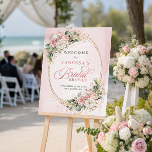 Póster Elegante Rosa Oro Floral Bridal Shower Bienvenida