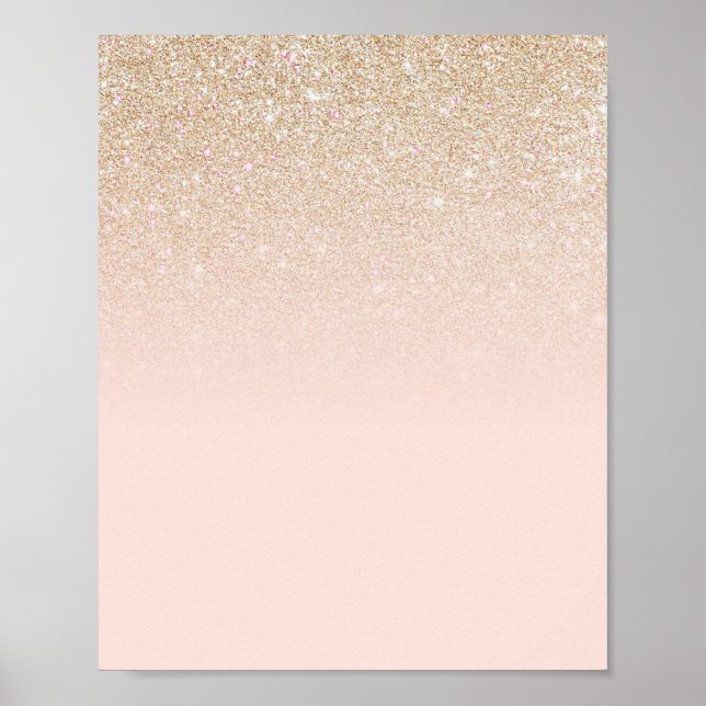 Póster Elegante Rosa Oro Purpurina Rosa Ombre (Frente)