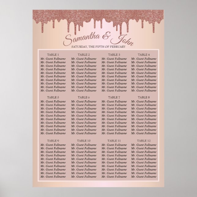 Póster Elegante Rosa Purpurina de oro, Rubor y texto negr (Frente)