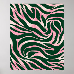 Póster Elegante Rosa Purpurina de oro Zebra Green Animal 
