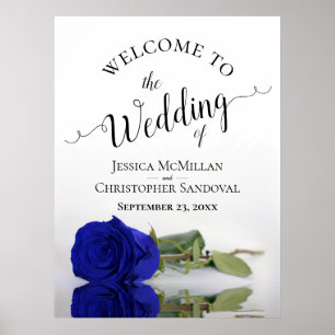 Póster Elegante Rosa Real Azul Boda elegante