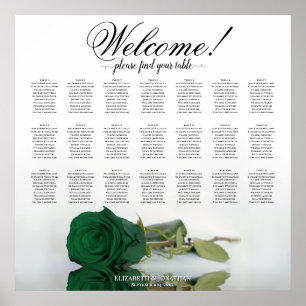 Póster Elegante Rosa verde esmeralda 21 Tabla de asientos