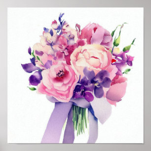 Póster Elegante rosa y morado, Asistentes Bouquet (D)