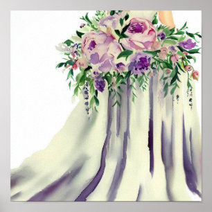 Póster Elegante rosa y púrpura, Novias en cascada Bouquet