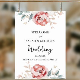 Póster Elegante Rosas de acuarela signo de bienvenida Bod