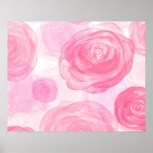 Póster Elegante Roses Rosados Patrón de acuarela Floral