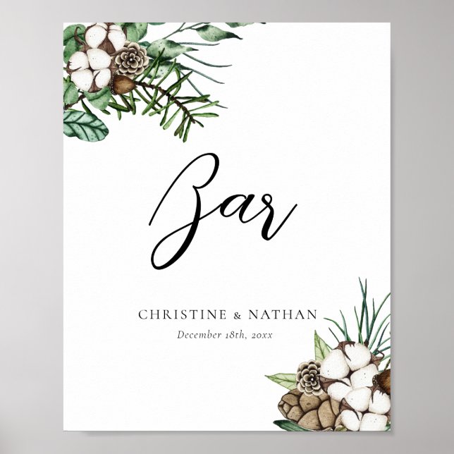 Póster Elegante Rótulo Bar Boda de Invierno (Frente)