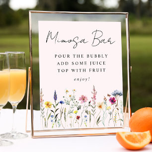 Póster Elegante Rótulo bar Mimosa con ducha de flores sil