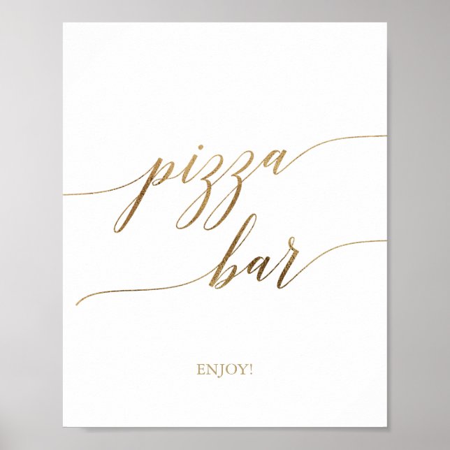 Póster Elegante Rótulo Bar Pizza Gold Calligraphy (Frente)