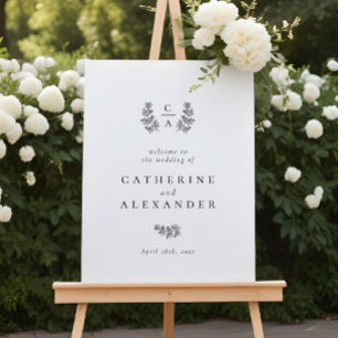 Póster Elegante Rótulo Boda botánico inicial