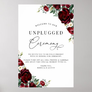 Póster Elegante Rótulo Boda de Rosas Rojas Desenchufadas