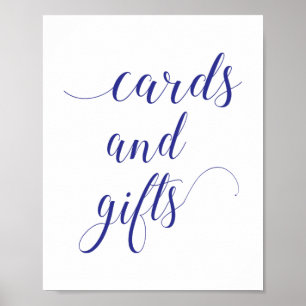 Póster Elegante Rótulo Boda de tarjetas azules de la mari