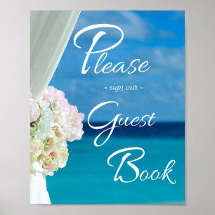 Póster Elegante Rótulo Boda de verano de Floral Ocean Bea
