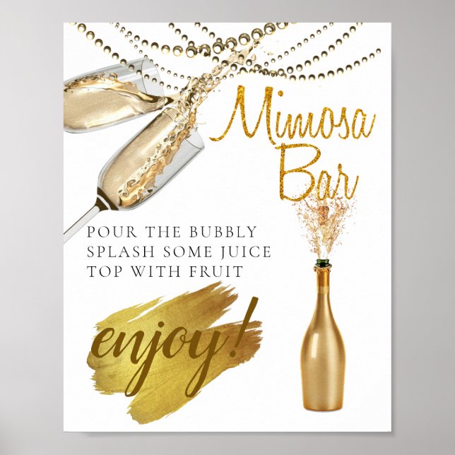 Póster Elegante Rótulo Bridal Brunch Mimosa Bar (Frente)