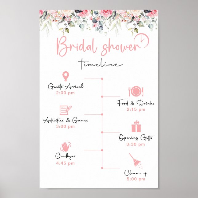 Póster Elegante Rótulo Bridal Shower Timeline (Frente)