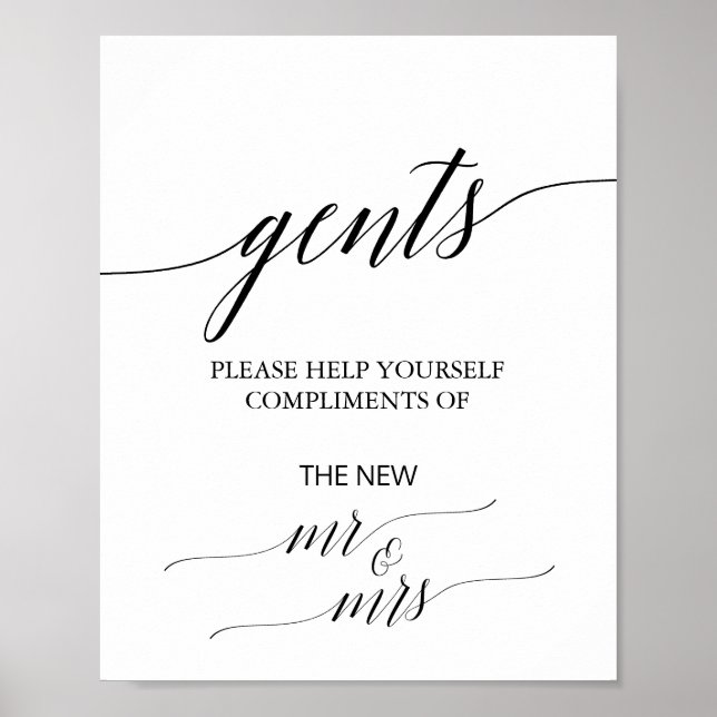 Póster Elegante Rótulo de baño con caligrafía negra de Ge (Frente)