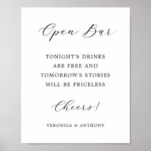 Póster Elegante Rótulo de bar abierto Boda de caligrafía