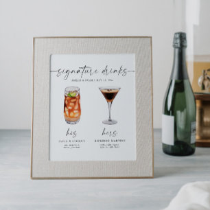 Póster Elegante Rótulo de bar de Rótulo con bebidas Boda