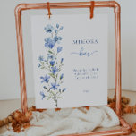 Póster Elegante Rótulo de bar Mimosa con flores azules<br><div class="desc">Dusty Blue Floral Bridal Mimosa Bar Rótulo</div>