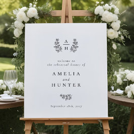 Póster Elegante Rótulo de cena de monograma botánico