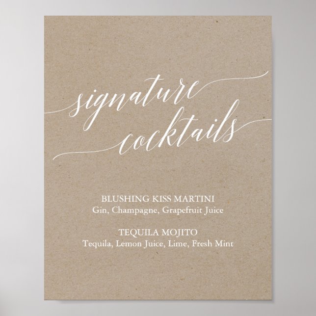 Póster Elegante Rótulo de cócteles con caligrafía Kraft (Frente)
