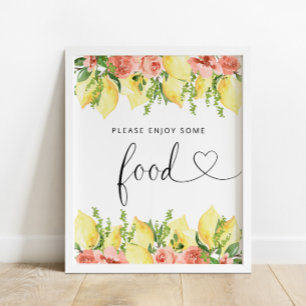 Póster Elegante Rótulo de Comida Floral de Limón