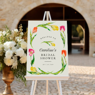 Póster Elegante Rótulo de ducha con toboganes de flor de