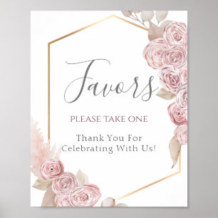Póster Elegante Rótulo de Favor de Boda de Oro con flores